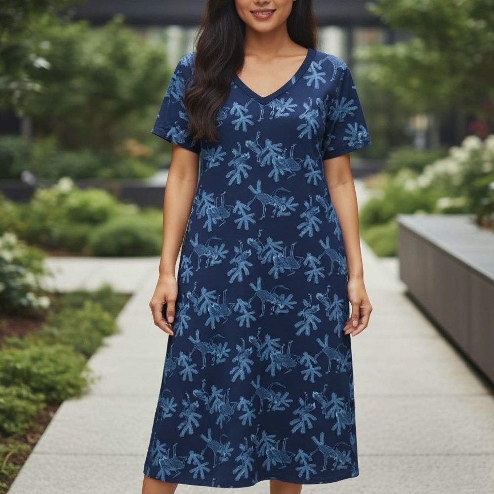 Hawaiian Muumuu Maxi Dress Bird Stork Print Size Large